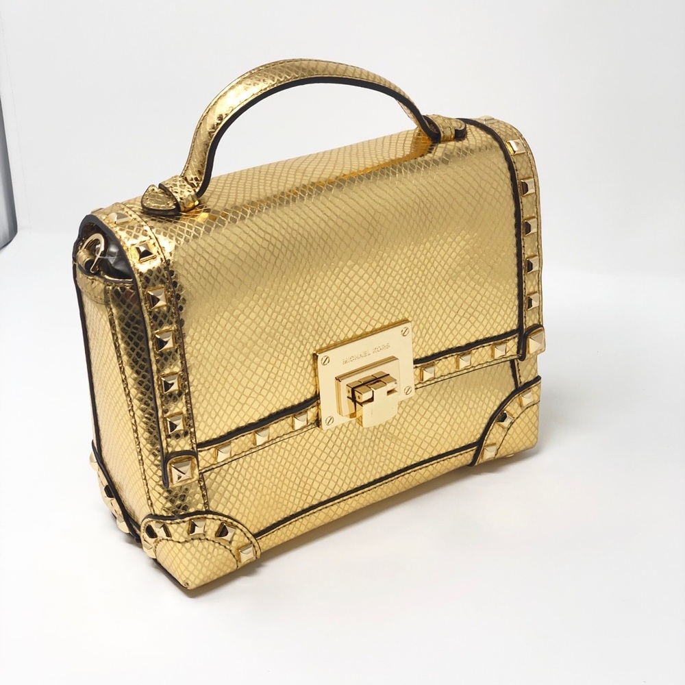 Michael Kors Small Trunk Bag Embossed Gold Purse